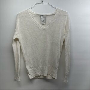 SEATON KNIT LINEN Elegant Cream V-Neck Sweater SIZE SMALL